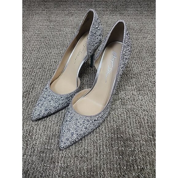 Betsey Johnson Hazil Heels Rhinestone Silver Women's Size 8.5 - Picture 1 of 16